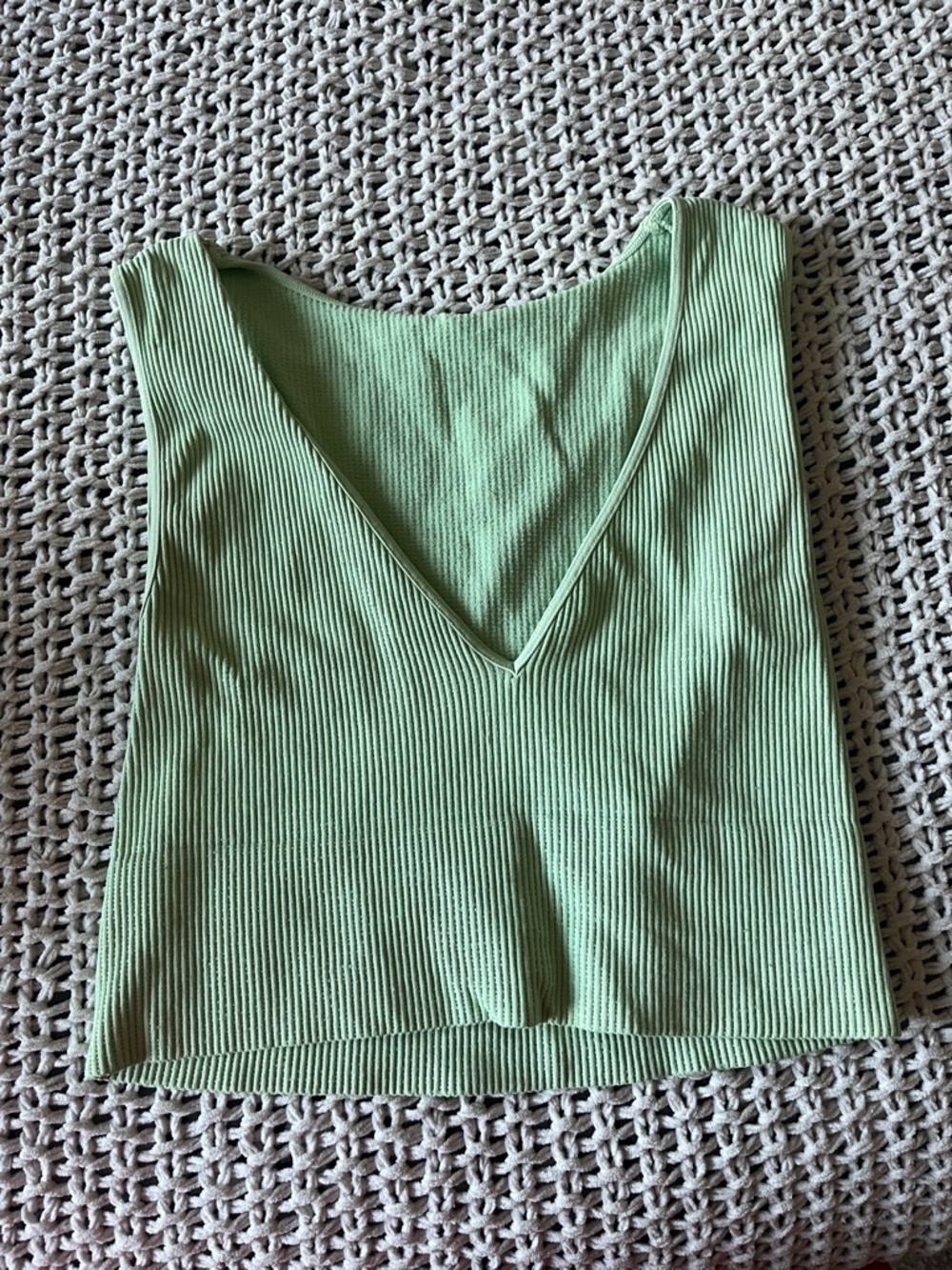 Ribbed V-Neck Tank Top - Light Green
